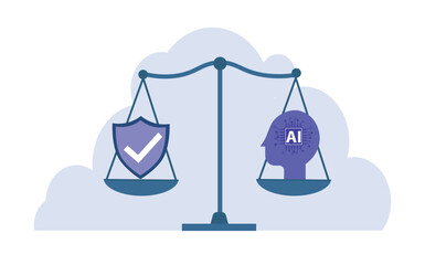 the concept of protection and law of artificial intelligence technology. rules and policies governing the use of artificial intelligence. illustration of a user understanding the use of AI.
