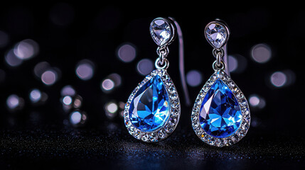 Elegant blue earrings with sparkling gemstones create stunning visual effect, perfect for special occasions or everyday wear
