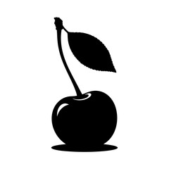 Cherry silhouette with a single leaf on white background  