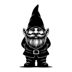 Classic black silhouette of a standing gnome with a tall hat  