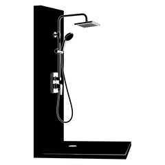 Modern shower head and faucet fixture in minimalist design  