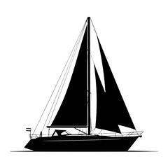 Sailboat silhouette in black and white on simple background  