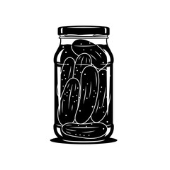 Jar of pickles with cucumbers in vinegar on white background  