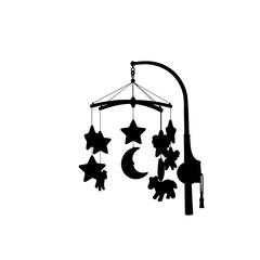 Baby mobile with stars and moon hanging in black silhouette  