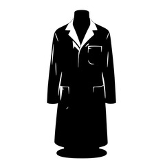 Black lab coat in minimalist style on white background  