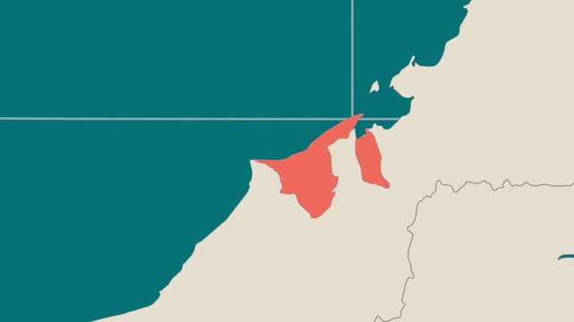 Brunei map. Animated zoom into the country on the Globe in Teal Pale Mint color palette. Country logo animation. Map with meridians, parallels. Stylish video.