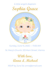 Invitation to a child's baptism with an angel