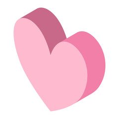 3D Isometric Love Heart Icon in Soft Pastel Pink Colors