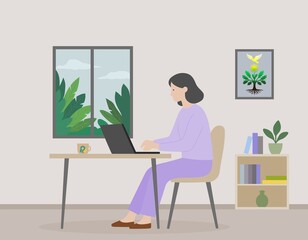 Home Office and Creativity &ndash; Freelancer, designer at laptop, working from home. Concept of creativity, remote work, and the balance between comfort and productivity