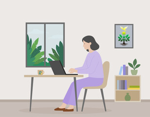 Home Office and Creativity &ndash; Freelancer, designer at laptop, working from home. Concept of creativity, remote work, and the balance between comfort and productivity