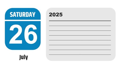July 26, 2025: Animated 2028 planner showcasing July calendar, highlighting July 26th with space for tasks, notes, and to-do lists.