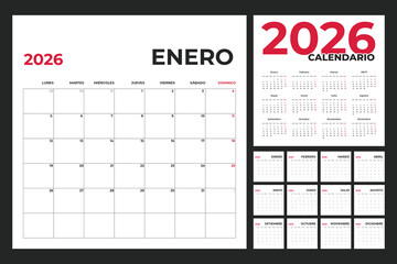 Spanish Calendar Template for 2026 Year with Monday Start