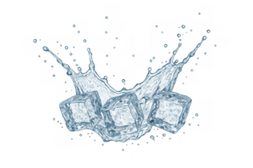 Ice cubes splashing into refreshing water, creating a vibrant cool liquid motion, isolated on transparent background