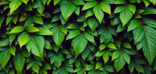 Vibrant green tropical leaves, lush and dense, forming a textured background,  paradise,  green