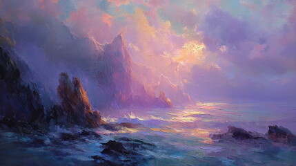 Dusk, Sunset sky clouds over sea in the evening on twilight with Blue, Purple, Pink and Orange sunlight, Horizon sea sky landscape backgrounds in Summer
