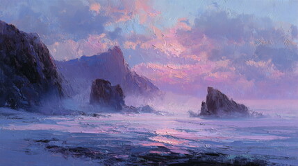 Dusk, Sunset sky clouds over sea in the evening on twilight with Blue, Purple, Pink and Orange sunlight, Horizon sea sky landscape backgrounds in Summer