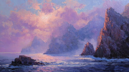 Dusk, Sunset sky clouds over sea in the evening on twilight with Blue, Purple, Pink and Orange sunlight, Horizon sea sky landscape backgrounds in Summer