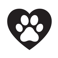 Obraz premium Cartoon vector illustration of a smiling dog face with a heart-shaped paw print symbol design