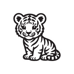 A bold vector illustration of a striped tiger or cub's wild feline head, suitable for cartoon safari or zoo designs