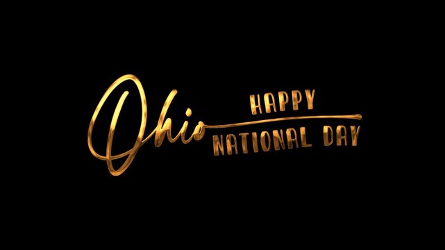 Happy ohio national day text animation in gold suitable for national day promotions, ohio themed events, festive celebrations, patriotic material, and holiday branding.