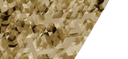 Abstract low poly background with golden polygonal shapes and white space. Modern digital art illustration for creative projects, presentations
