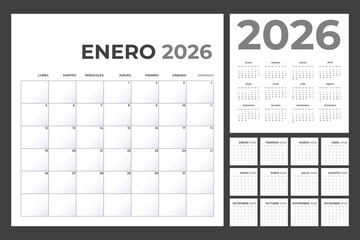 Spanish Calendar Template for 2026 Year with Monday Start