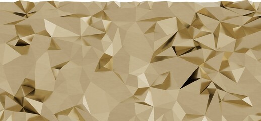 Abstract polygonal 3D rendering of a beige geometric surface with various triangle forms and soft...