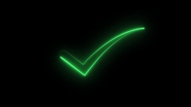 Black background check mark icon animation with green tick symbol for success, choice, or vote icon animation.