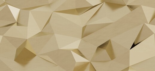 Unique gold polygonal background, suitable for design, graphic, and abstract presentations. Geometric shapes and golden textures create a modern