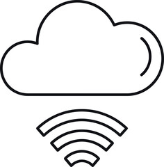 Simple outline icon of a cloud with radiating wifi signal waves below representing cloud computing and wireless technology