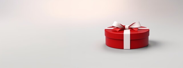 A vivid red round gift box, beautifully contrasted with an elegant white ribbon, offers a bold statement on a light grey backdrop