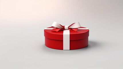 Elegant Round Red Gift Box with White Ribbon on Light Background
