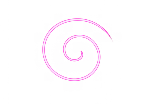 Pink neon spiral light effect on transparent background glowing abstract swirl line creating vortex design