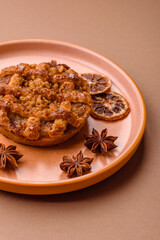 Apple or pumpkin pie or tart is a sweet American autumn treat. American apple pie