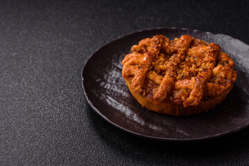 Apple or pumpkin pie or tart is a sweet American autumn treat. American apple pie