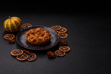 Apple or pumpkin pie or tart is a sweet American autumn treat. American apple pie