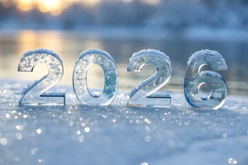 Ice Crystal Numbers 2026 Standing On Frozen Surface At Sunset Glow

