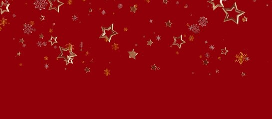 Christmas background with golden stars and snowflakes on red background. Perfect for holiday design, greetings and social media. © vegefox.com