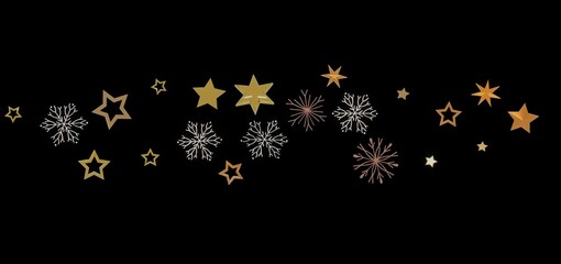 Elegant winter design with gold stars and snowflakes on black. Perfect for holiday cards, backgrounds, and more.