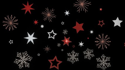 Festive winter background with red and white stars and snowflakes. Perfect for Christmas cards, websites, and more!