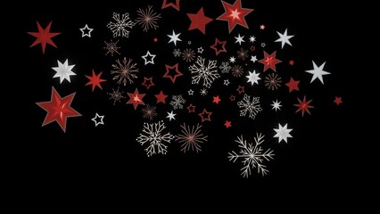 Festive background with red and white stars and snowflakes on a black background. Perfect for Christmas, winter, and holiday designs.