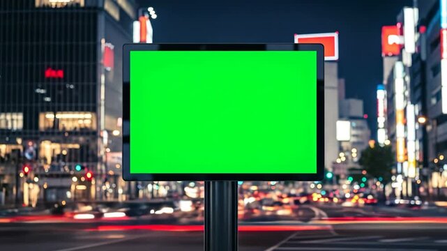 Green Screen Billboard in Busy Urban Nightscape
