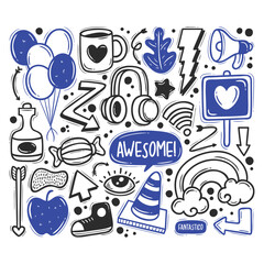 Doodle speech bubbles set illustration with hand drawn cartoon design elements