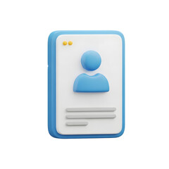 3d rendering of user profile card isolated on transparent background for social media concept