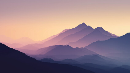 Obraz premium Scenic Mountain Landscape at Sunrise with Layered Silhouettes in Soft Purple and Orange Tones