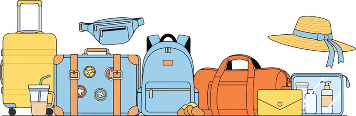 Collection of travel bags for vacation trip