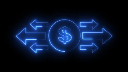 Abstract glowing neon line of dollar sign icon with direction left right arrow icon isolated on transparent background. Money, profit, investment, growth business, economy finance and success concept. - Powered by Adobe