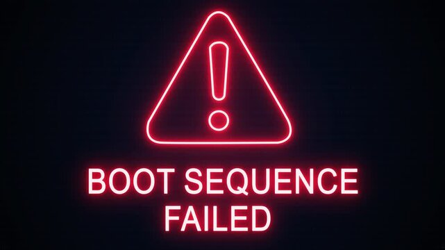 Boot sequence failed alert Icon with binary code background. Attention grabbing icon highlights the importance of digital safety in today's interconnected world.