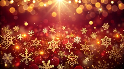 3d illustration of golden snowflakes and bokeh lights for christmas and new year celebration