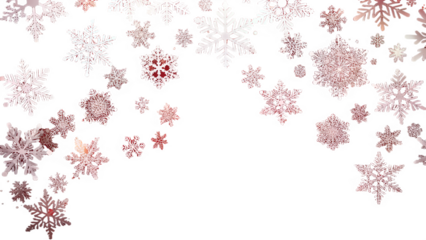 3d illustration of delicate rose gold snowflakes falling against a clean transparent background, creating a soft winter wonderland effect